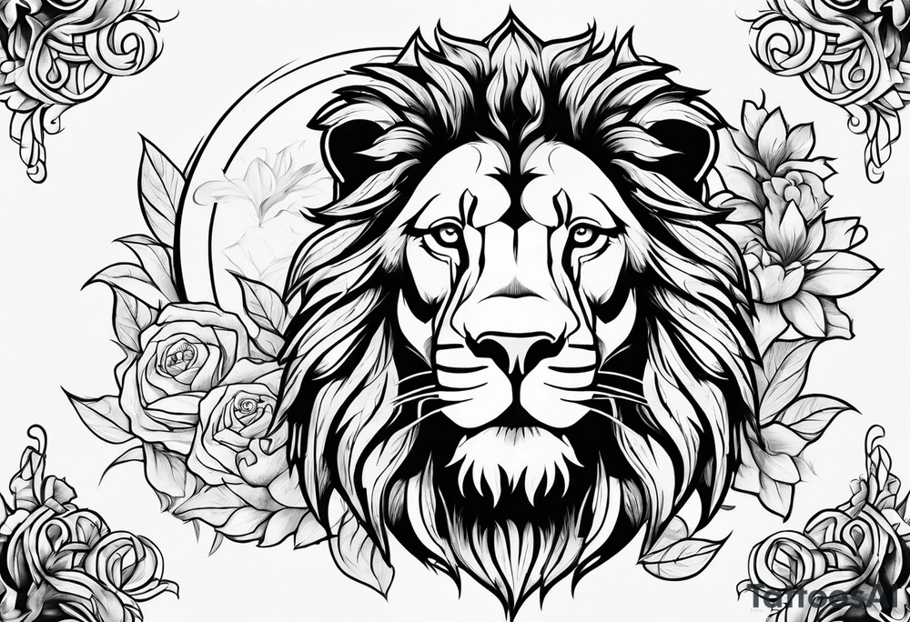 sketch power and lion and number 4 tattoo idea