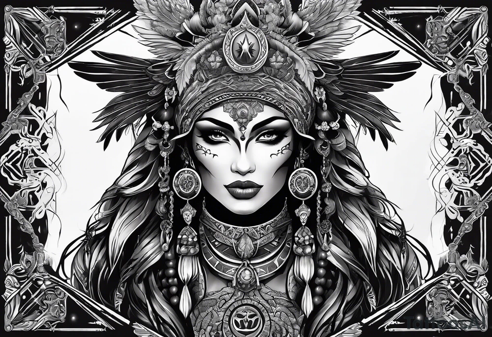black kali, goddess pirate, alien, pachamama, valkrye, warrior, skull, lotus azul, wing, eagle, zenza resonance, stars, 5D tattoo idea