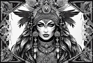black kali, goddess pirate, alien, pachamama, valkrye, warrior, skull, lotus azul, wing, eagle, zenza resonance, stars, 5D tattoo idea