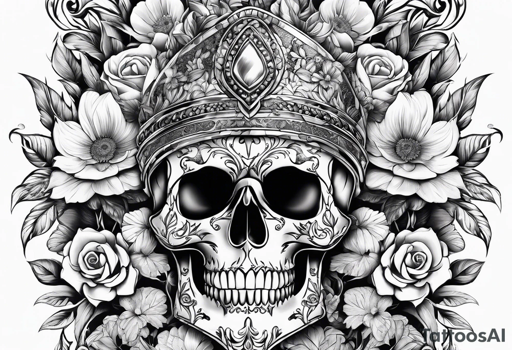 Armor, floral, skulls tattoo idea