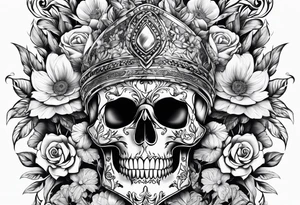 Armor, floral, skulls tattoo idea