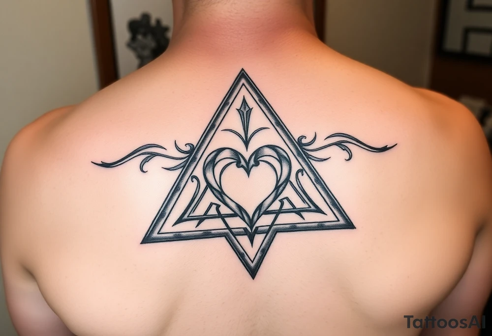 A triangle with a heart over the middle of the center with a tna tattoo idea