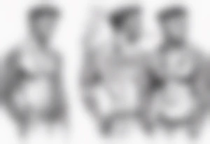 One handsome man with a bare torso, full-length, no hat, earrings in his ears stands smoking a cigarette tattoo idea
