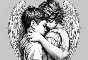 A boy laying his head on an angel’s shoulder tattoo idea