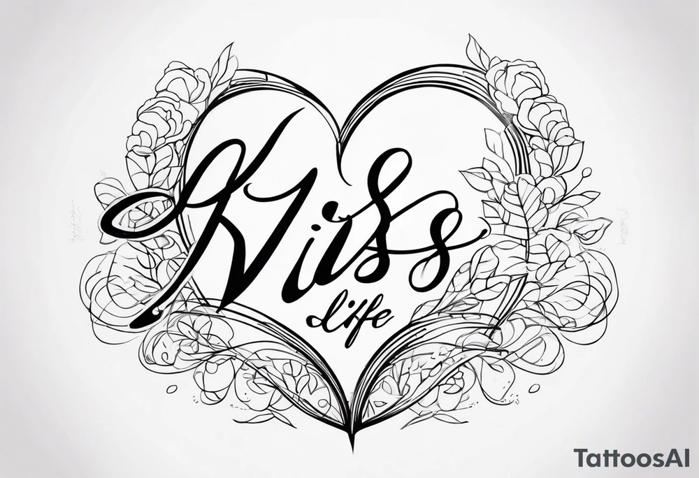 the words
"kiss of life" in cursive all in one line tattoo idea