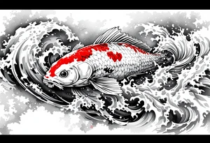 traditional koi fish swimming upstream through turbulent waves tattoo idea