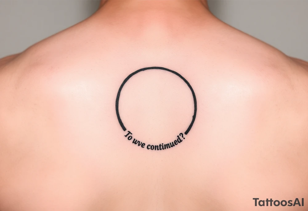 "Black circle tattoo (3cm) with barely visible 'To be continued?' around edge. Like a punctuation mark on skin." tattoo idea