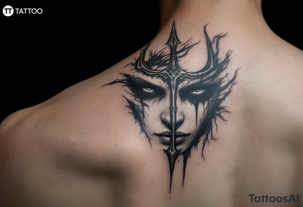 face with trident tattoo idea