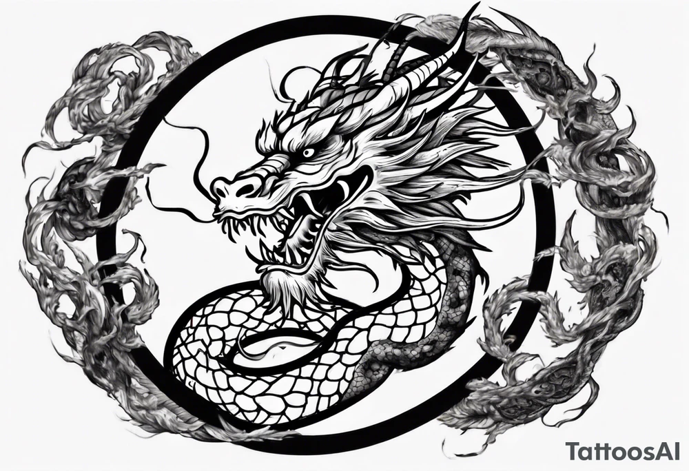 Chinese dragon in a circular shape with "02.03" written on its skin tattoo idea
