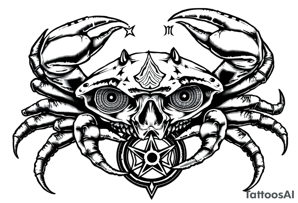 A king crab with the cancer zodiac visual and Huge eyes anti government symbols tattoo idea