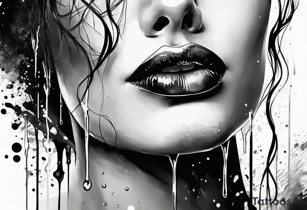 lips dripping wet, full view tattoo idea