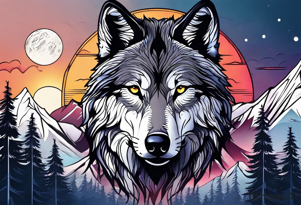 Mountains
Wolf
Forest
Sunset
Moon tattoo idea