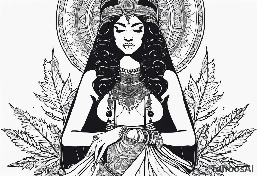 Black Goddess of marijuana tattoo idea