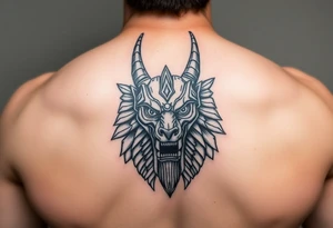 Angry muscle Egyptian Anubis god face in Egypt style tattoo idea