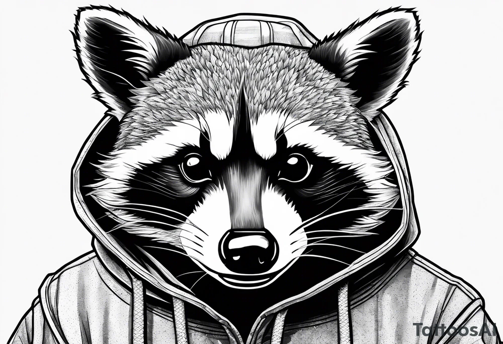 raccoon wearing a Superman hoodie tattoo idea