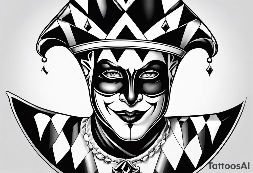 Court jester preparing for murder
Multiple mask tattoo idea