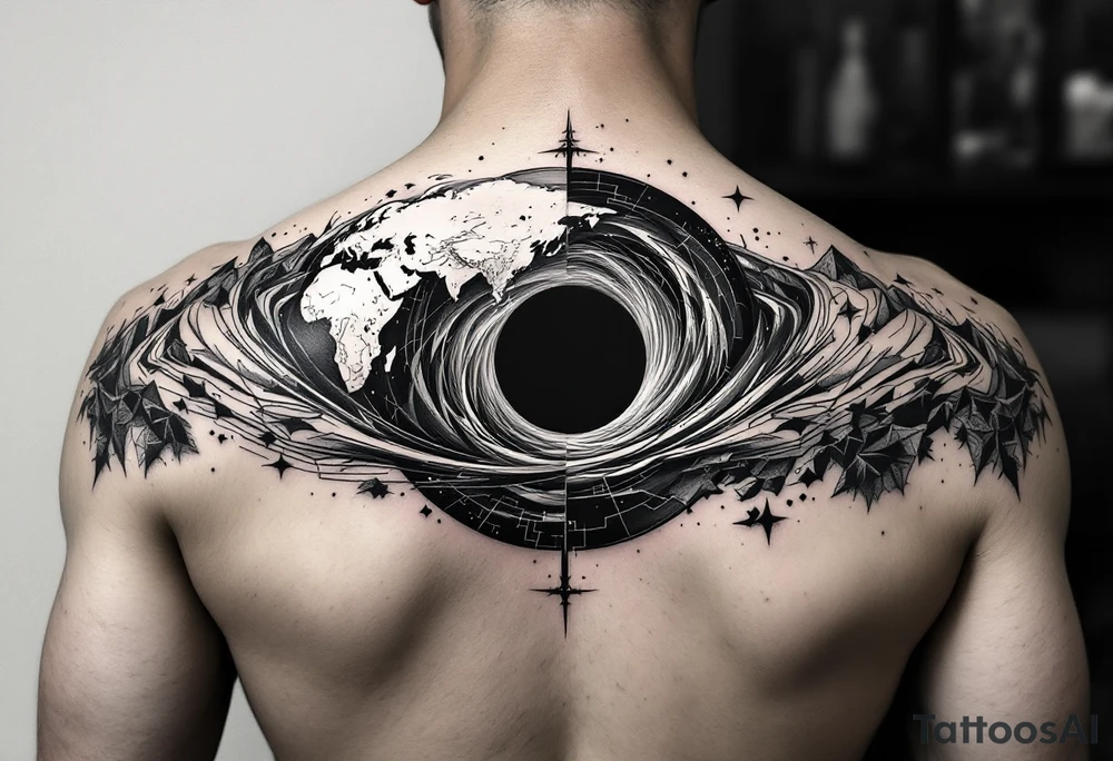 2 different worlds on both sides of a black hole tattoo idea