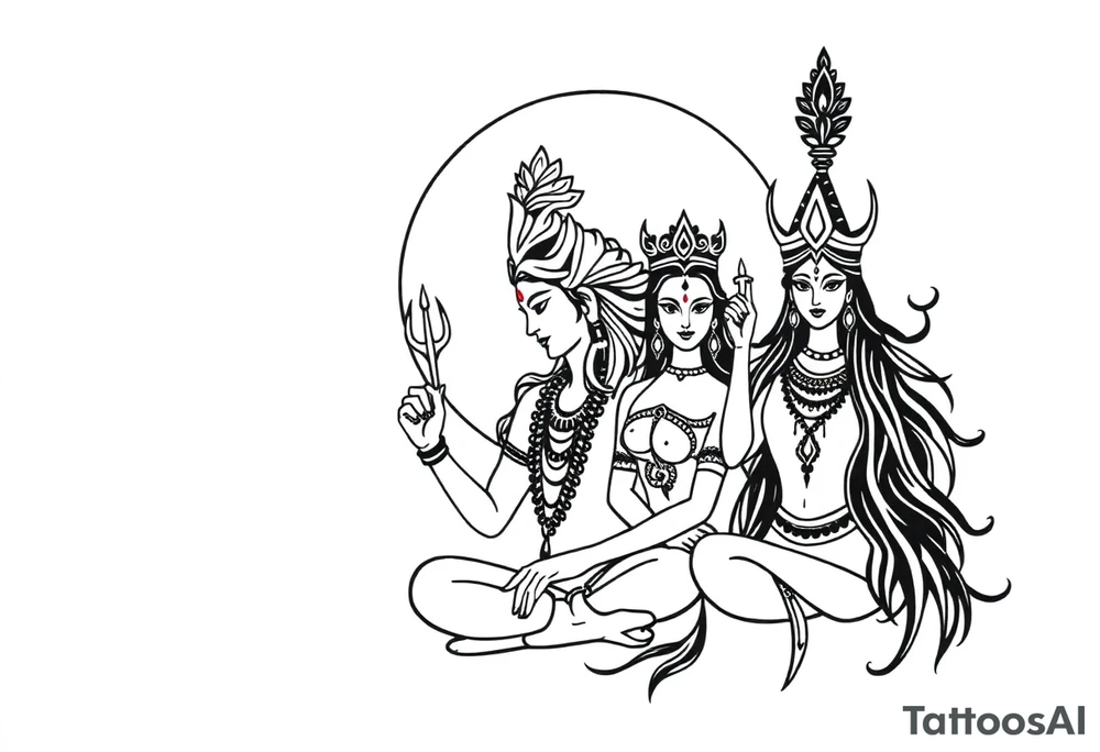 Lord Shiva, Godess Kali, Godess Lilith Together with the moon in the background tattoo idea