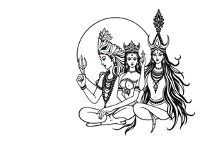 Lord Shiva, Godess Kali, Godess Lilith Together with the moon in the background tattoo idea