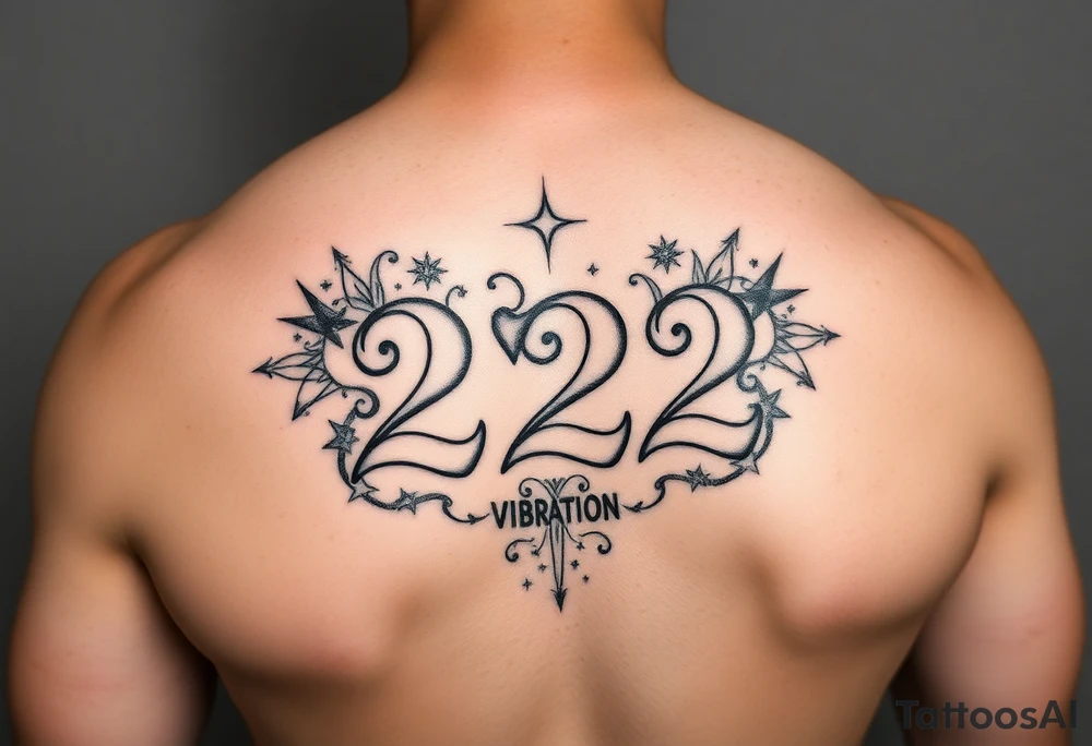 Bold 222 surrounded with love and stardust and vibration tattoo idea