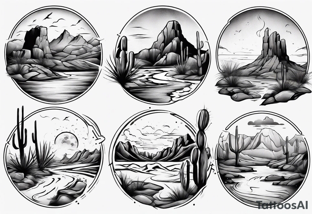 Desert river landscape tattoo idea