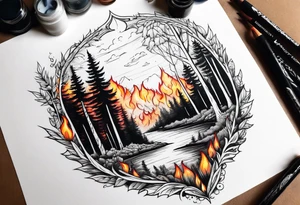 Forest with fire tattoo idea
