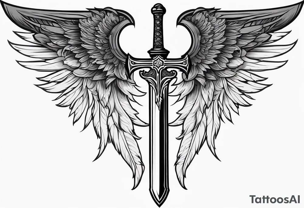 Sword with angel wings on hilt tattoo idea
