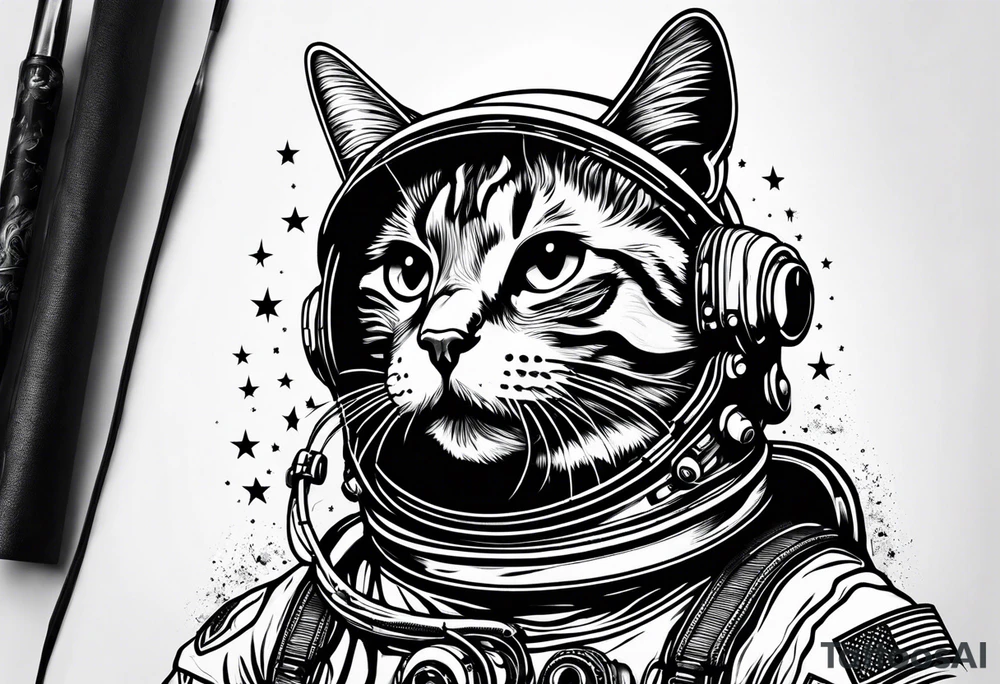 full body astronaut cat tattoo idea