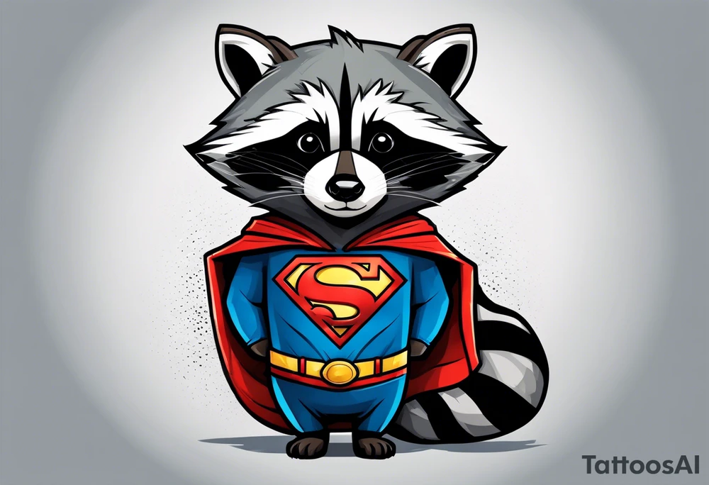 raccoon wearing a Superman t-shirt tattoo idea