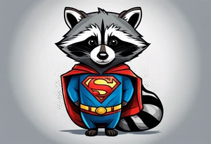 raccoon wearing a Superman t-shirt tattoo idea
