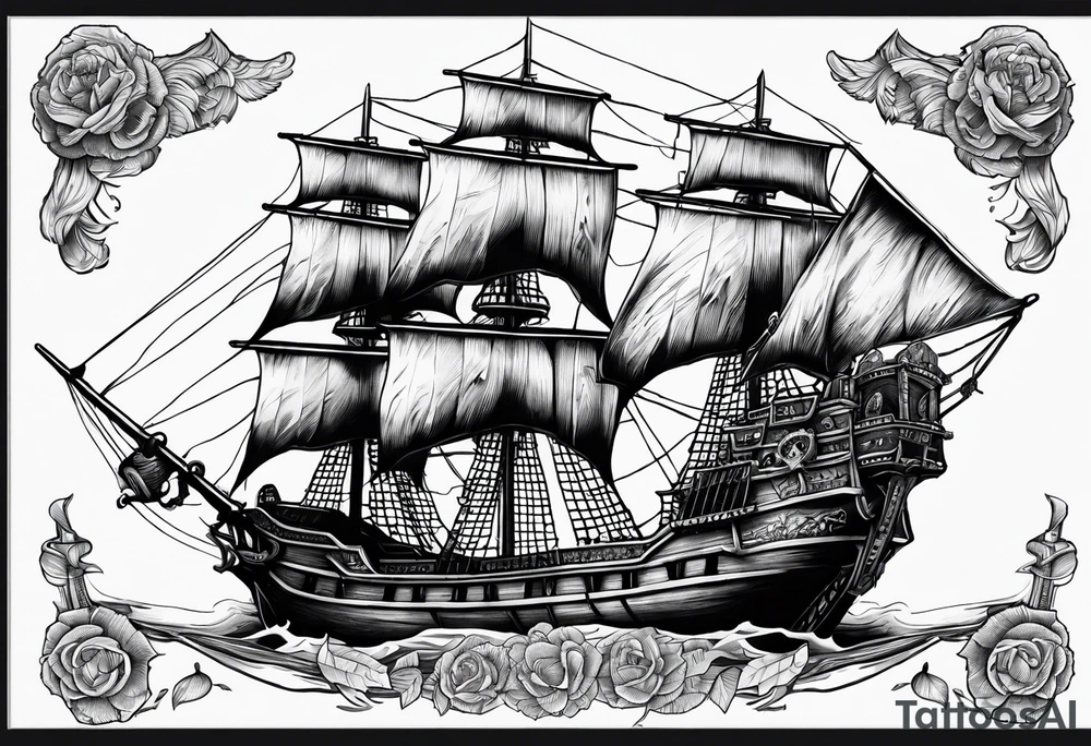 A pirate ship made of skeletons tattoo idea