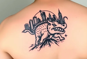 Arkansas razorback running through the streets of New York City with the Statue of Liberty in the background tattoo idea