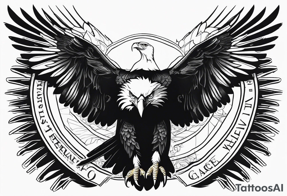 realistic eagle full body  sit face front tattoo idea