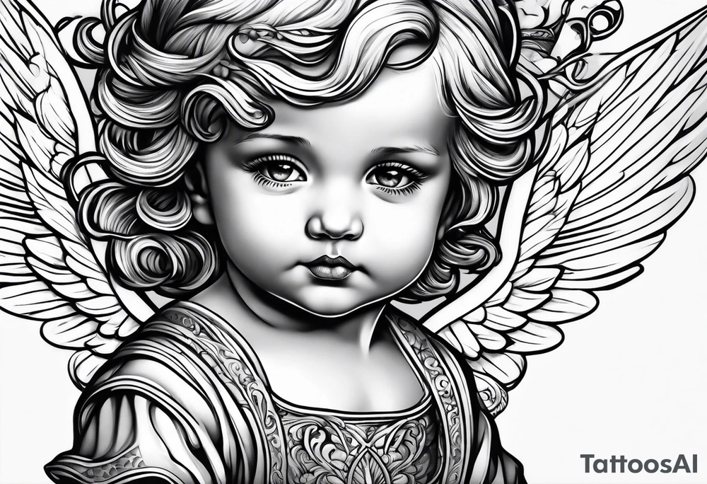 Small  young baby angel tattoo idea