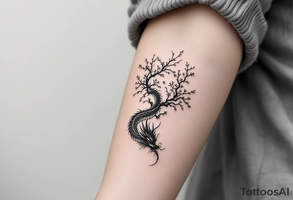 dragon japanese style sakura trees tattoo idea