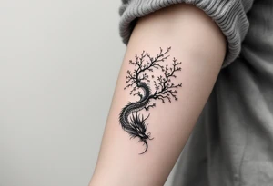 dragon japanese style sakura trees tattoo idea