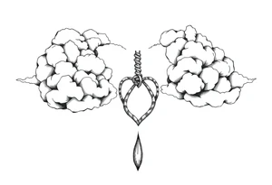 Clouds with a heart shaped noose dropping out tattoo idea