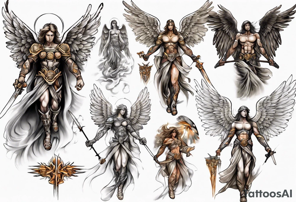 Full sleeve of a angel warrior tattoo idea