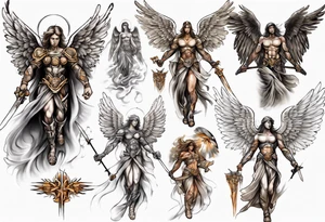 Full sleeve of a angel warrior tattoo idea