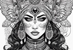 kali, alien goddess, valkrye, pirate, zenza, lotus, wing, pachamama, skull, black panther tattoo idea