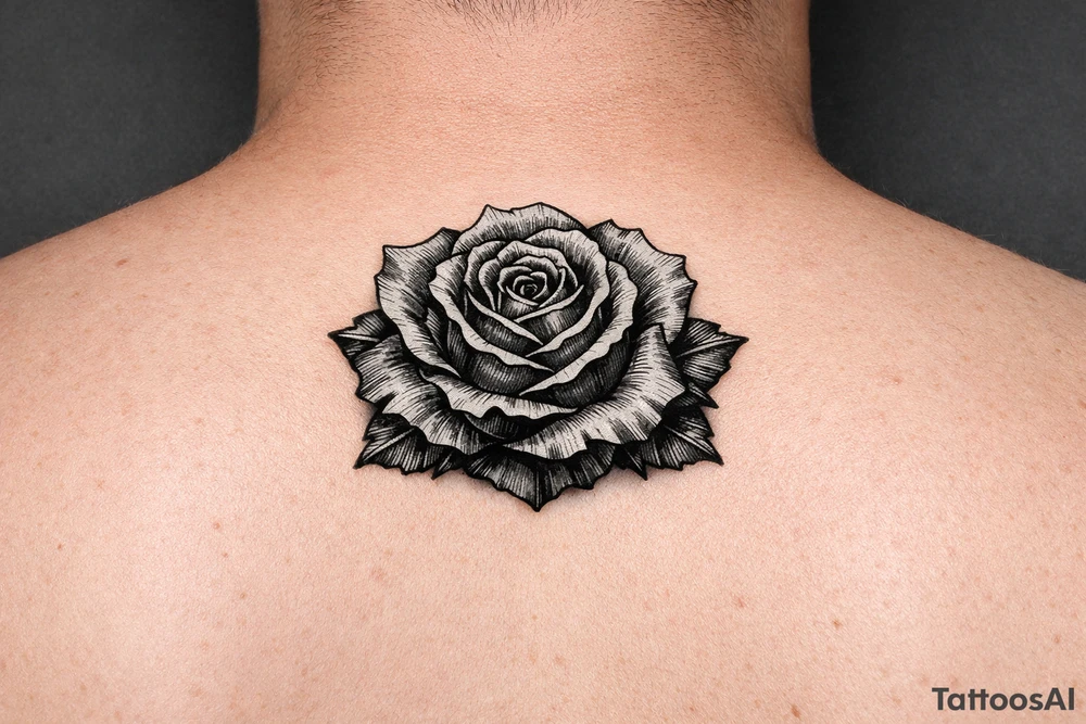 Red rose, no stem, leaves , American traditional style tattoo idea