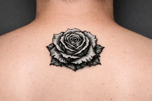 Red rose, no stem, leaves , American traditional style tattoo idea