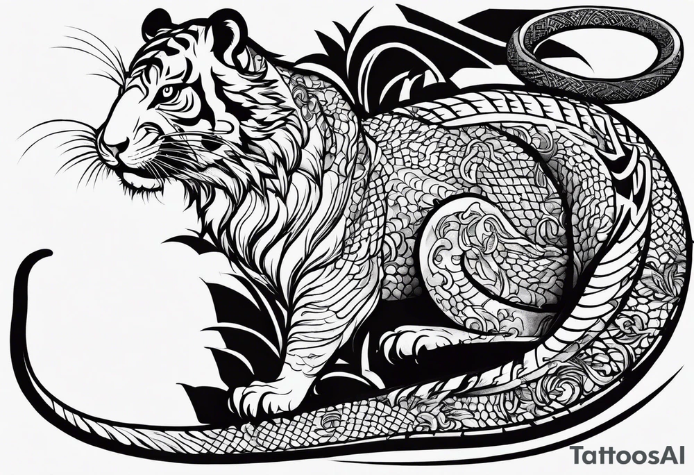 Rat behind Tiger and Snake on the great Wall of China with Temple tattoo idea