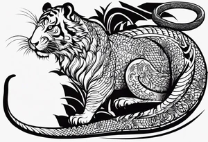 Rat behind Tiger and Snake on the great Wall of China with Temple tattoo idea