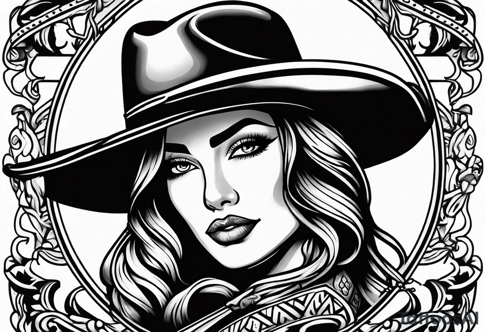 American traditional cowgirl tattoo idea