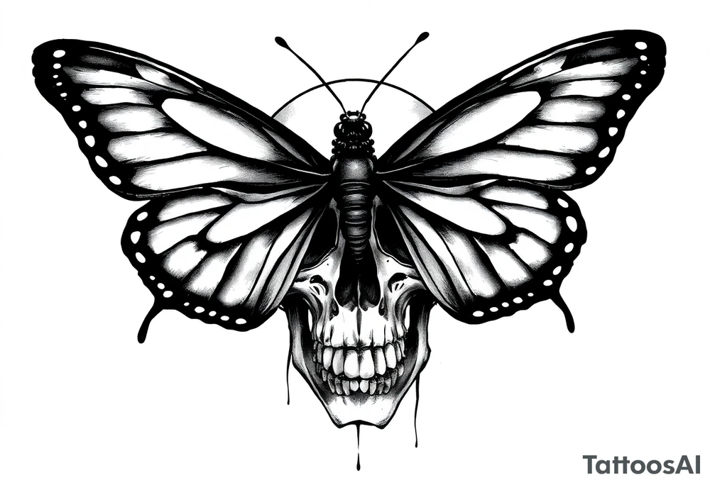 Butterfly infront of a skull tattoo idea