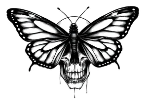 Butterfly infront of a skull tattoo idea