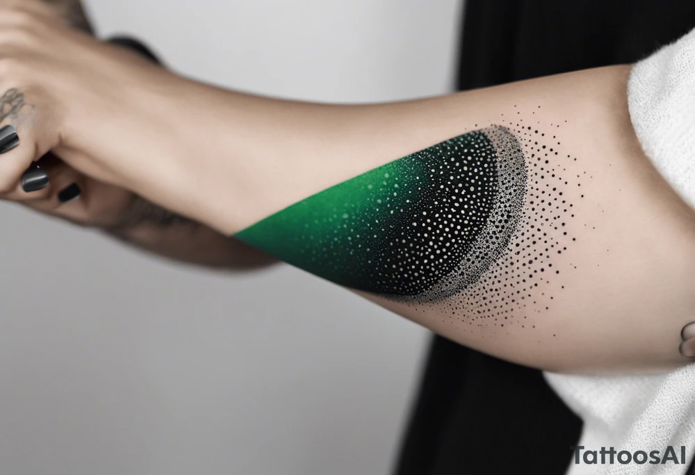 abstract, green and black, covered from wrist to forearm, fully covered, no borders, blackwork tattoo idea