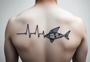 Design tattoo that goes from electrocardiogram life line to simple eagleray (fish) and back to electrocardiogram life line tattoo idea