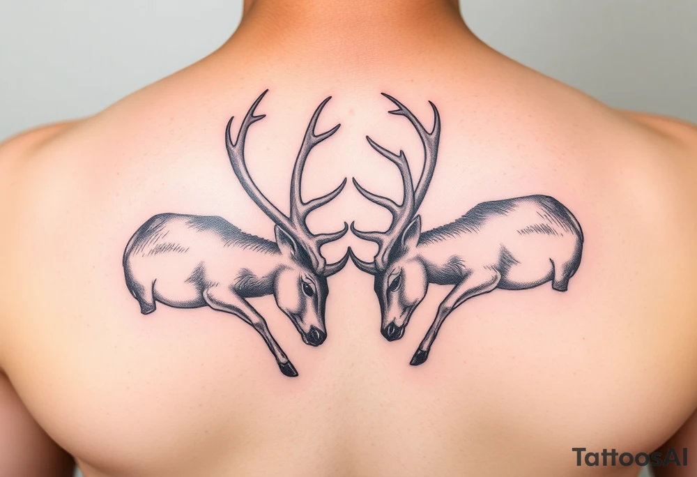 Two full body deer hitting each others horns in a low down fighting manner tattoo idea